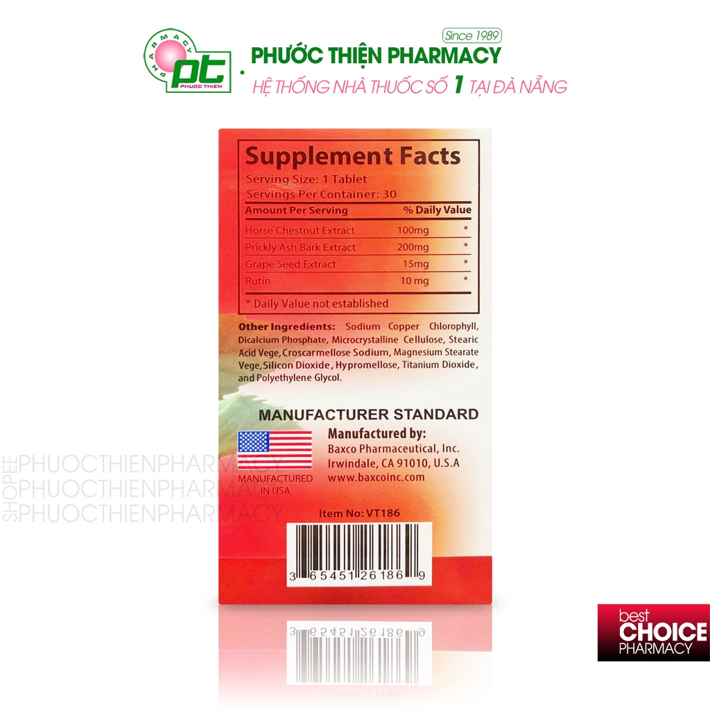 Viên uống hỗ trợ ngăn ngừa suy giãn tĩnh mạch chân, co búi trĩ Ubb Healthy Vascular Tab 30 Viên