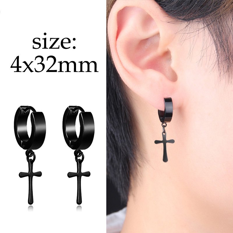 1Pair Punk Black Multiple Styles Stainless Titanium Steel Ear Stud Earrings For Men and Women Gothic Street Pop Hip Hop Ear Jewelry