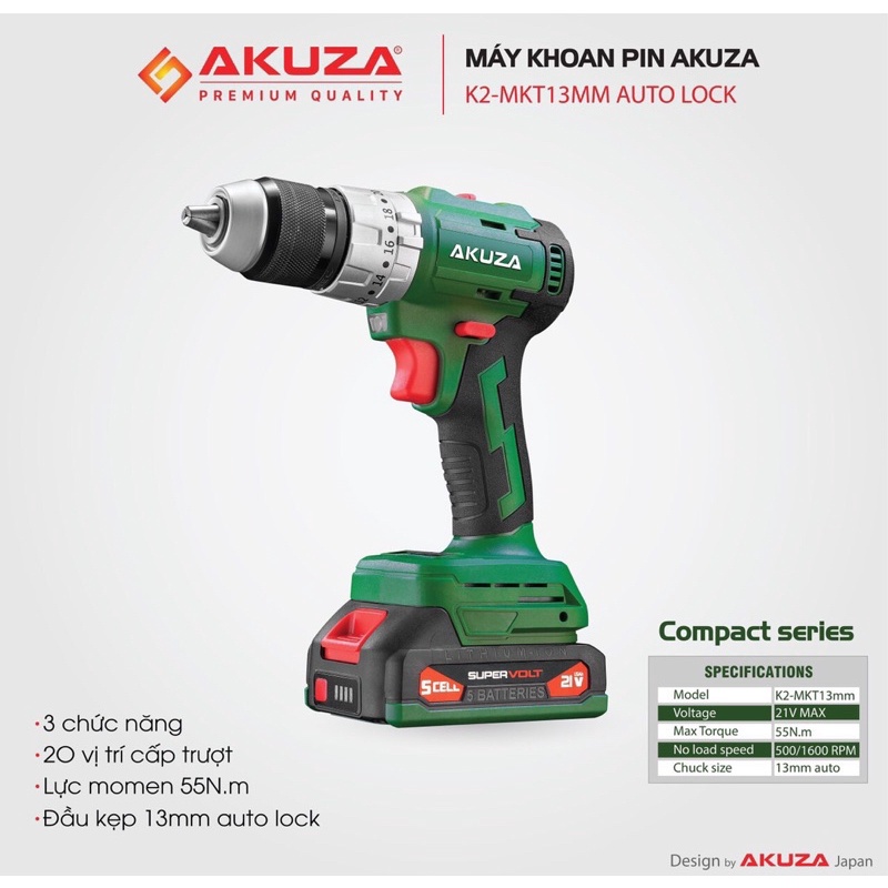 Khoan pin 13ly autolock xịn AKUZA mode K2 siêu chất lượng giá cực rẻ