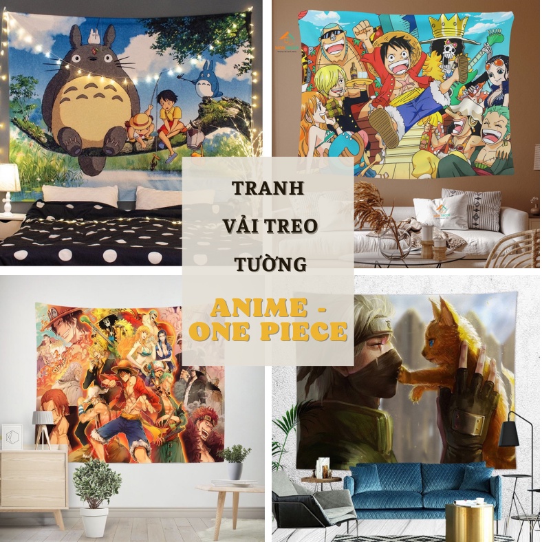 Tranh treo tường anime, one piece Tranh vải treo tường decor phòng ngủ Tặng phụ kiện treo tường