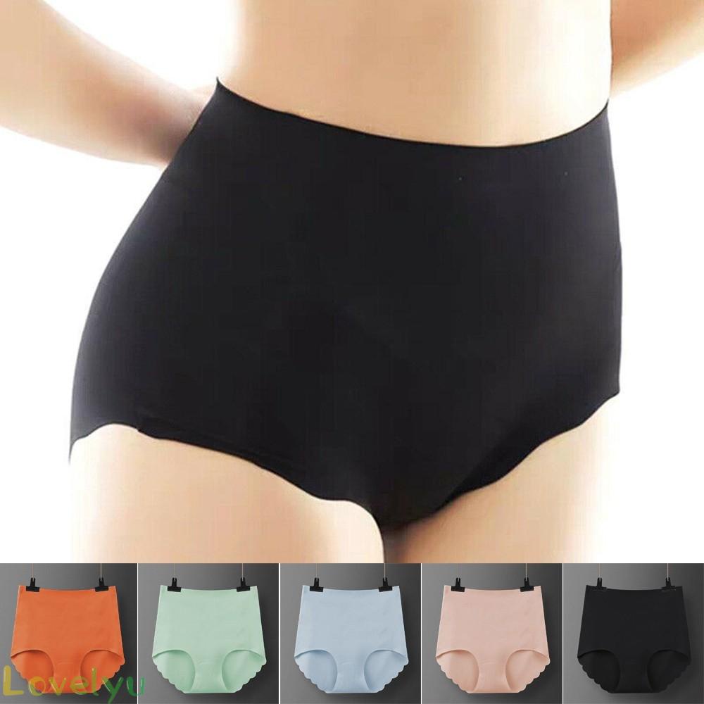 【LOVELYU】Women Soft High Waist No Trace Panties Underwear Breathable Ice Silk Knickers Solid Color【Good Quality】