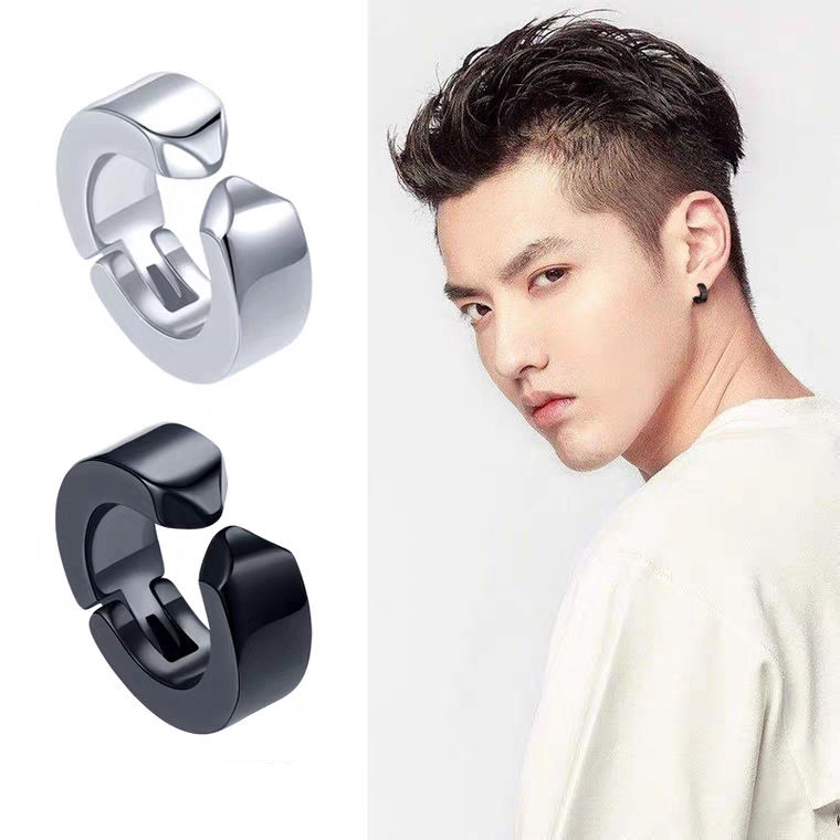 Khuyên tai tròn bằng thép titan dạng kẹp phong cách hip-hop cá tính