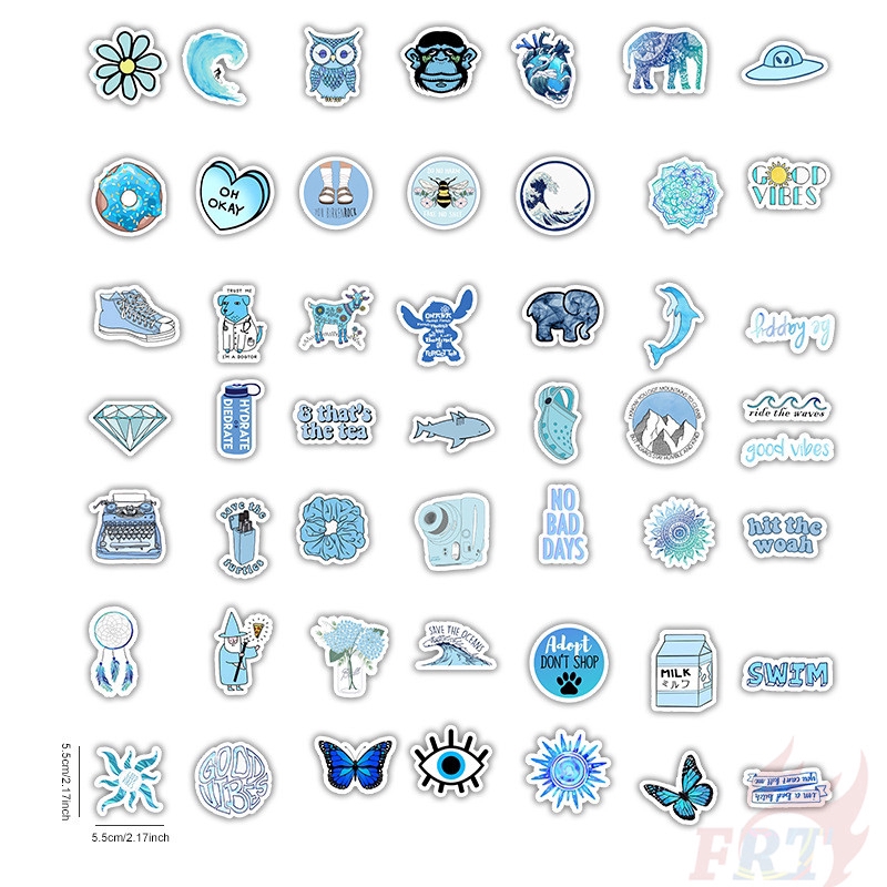 Set 50 nhãn dán họa tiết chữ Vsco - Blue Vibes