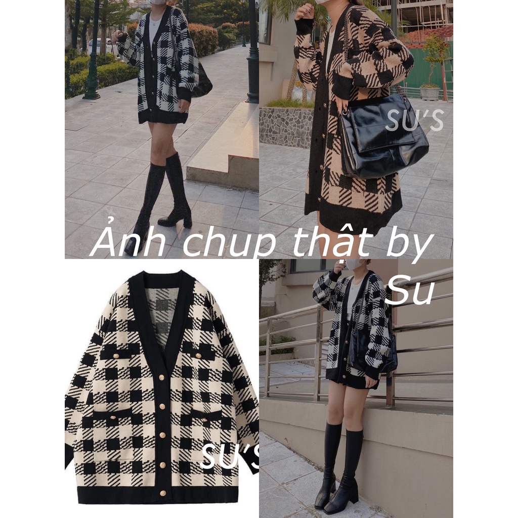 Áo cardigan len dày form rộng đan kẻ chéo A1979 SUSTORE