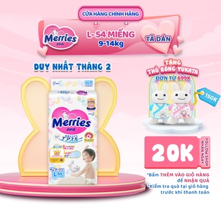 Tã bỉm dán Merries size L - 54 miếng Cho bé dưới 9-14 kg