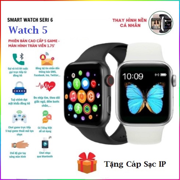 Đồng hồ thông minh Watch 5 Plus Series 6 Định vị, Thay Dây, Thay hình nền, Nghe Gọi, Chống nước IP67