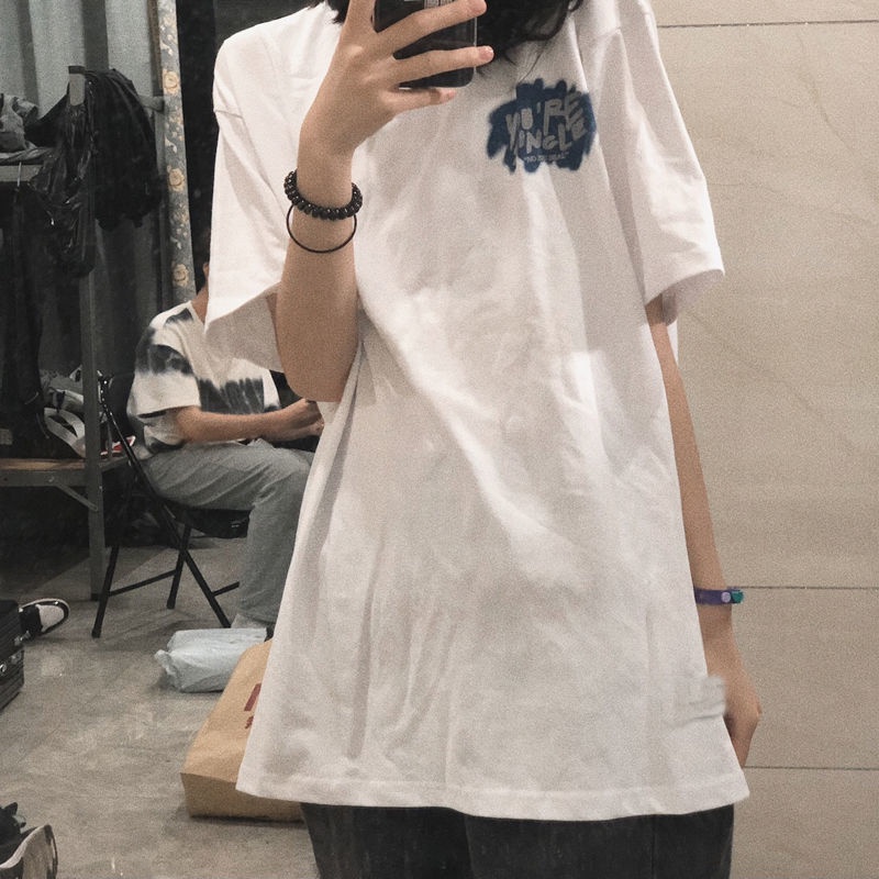 Áo Thun Trắng Tay Ngắn Cổ Tròn Dáng Rộng In Họa Tiết Thời Trang Dễ Phối Đồ Cho Nữ