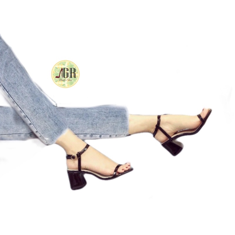Sandal quai mảnh da bóng gót vuông 6p ( hàng đẹp )