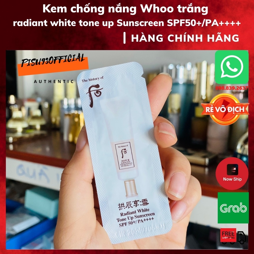 Kem chống nắng Whoo Trắng dưỡng trắng nâng tone da trắng hồng Radiant White Tone Up Sunscreen SPF50+/PA++++ | BigBuy360 - bigbuy360.vn