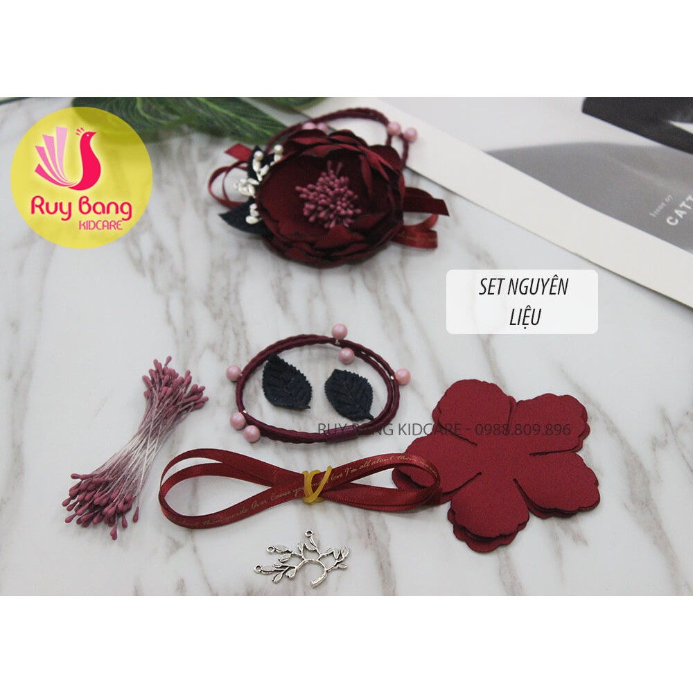 Combo set nguyên liệu làm dây buộc tóc từ cánh hoa lụa
