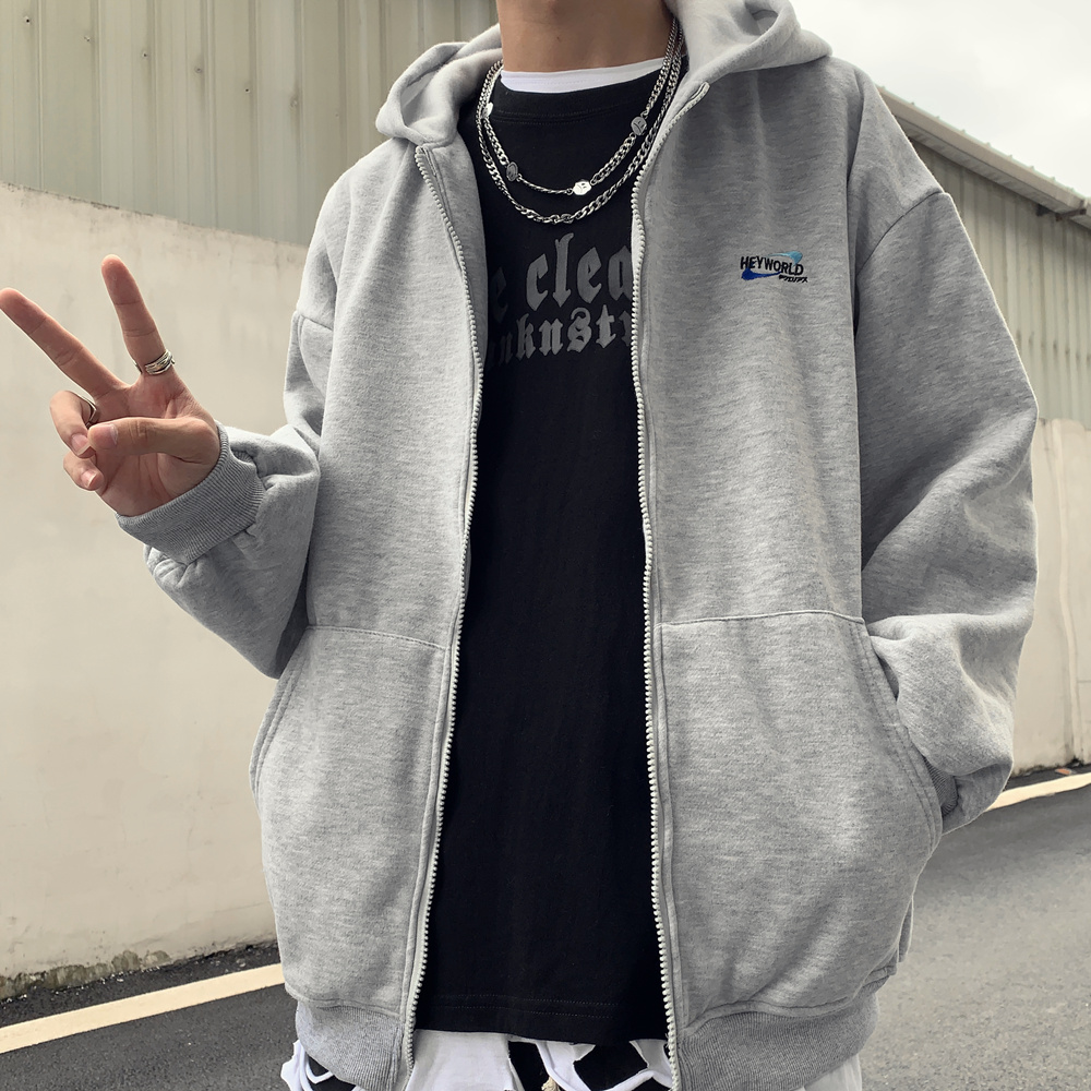 Áo Khoác Hoodie Dáng Rộng Phối Khóa Kéo In Chữ Đơn Giản Phong Cách Harajuku 226782