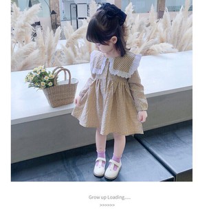 Váy caro vàng dài tay shop xuân xu