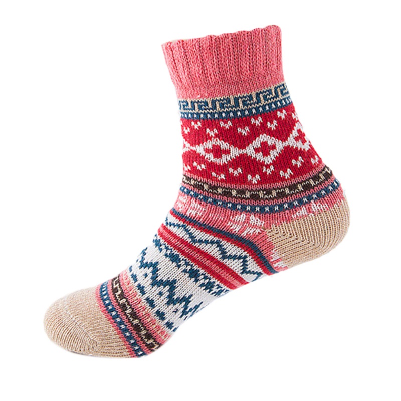 Set 5 Đôi Tất Dệt Kim Dày Giữ Ấm Họa Tiết Kẻ Sọc Nhiều Màu Sắc Phong Cách Vintage