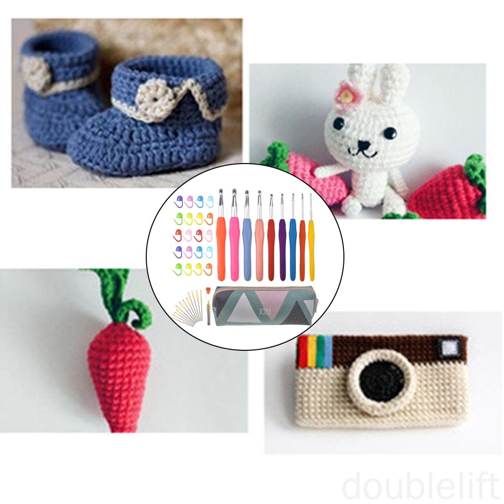 Multicolor Crochet Hooks Set Large-Eye Blunt Needles Yarn Knitting Stitch Markers Kit with Case doublelift store
