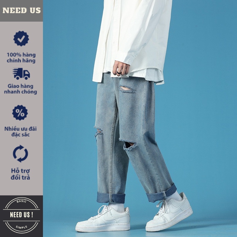 38-110kg Quần jean BAGGY RÁCH GỐI ống rộng chất bò cao cấp, jean nam thoải mái co giãn cực đẹp