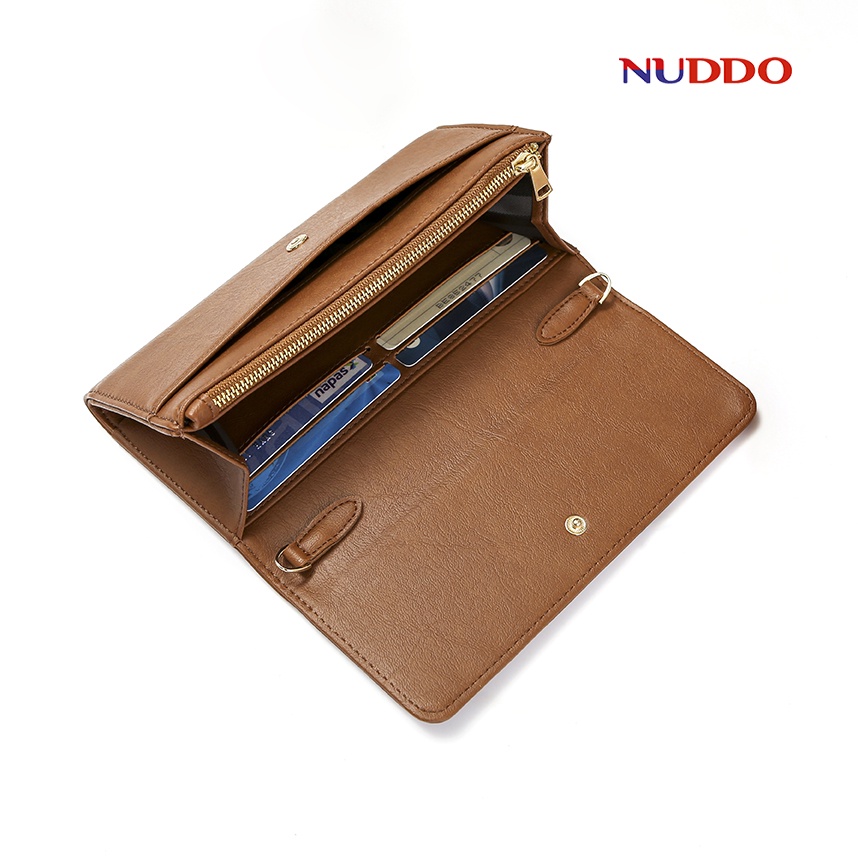Ví nữ dáng dài cầm tay cao cấp có dây đeo chéo nhiều ngăn đựng tiền điện thoại thẻ NUDDO_N007