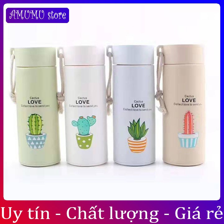 [Vỡ hoàn tiền]Bình nước in hình xương rồng 450ml lõi thủy tinh bọc vỏ nhựa lúa mạch có dây sách (GIAO MẪU NGẪU NHIÊN) | BigBuy360 - bigbuy360.vn