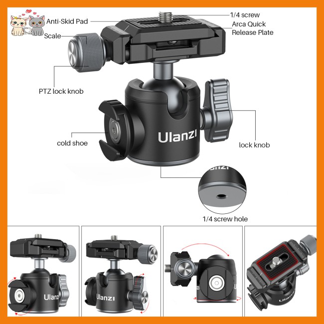 star Ulanzi U-80L Arca Swill Ballhead Tripod Ball Head for DSLR SLR Camera with Arca Quick Release Plate