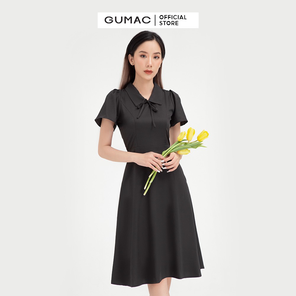 Đầm dáng ôm nữ tay ngắn phối nơ GUMAC thiết kế tiểu thư, nhiều màu đủ size DB409