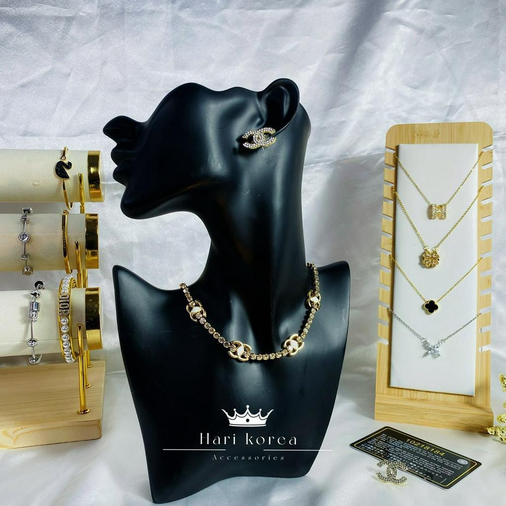 Vòng cổ CN nữ thời trang, dây chuyền CN &amp; bông tai rễ phối đồ, phụ kiện trang sức Hari korea accessories