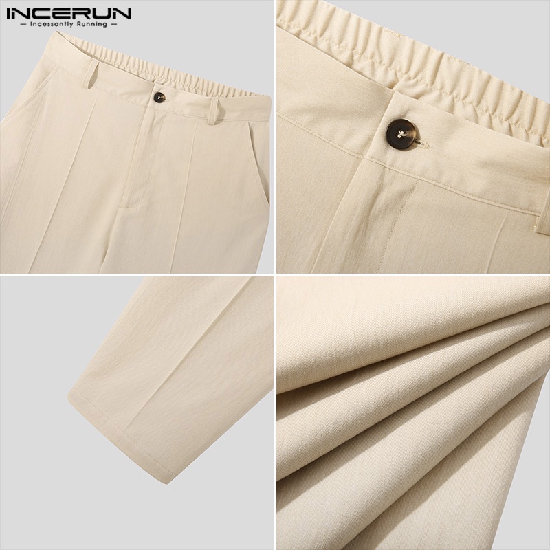 Quần tây INCERUN ống đứng dáng rộng màu trơn kiểu Hàn thanh lịch cho nam