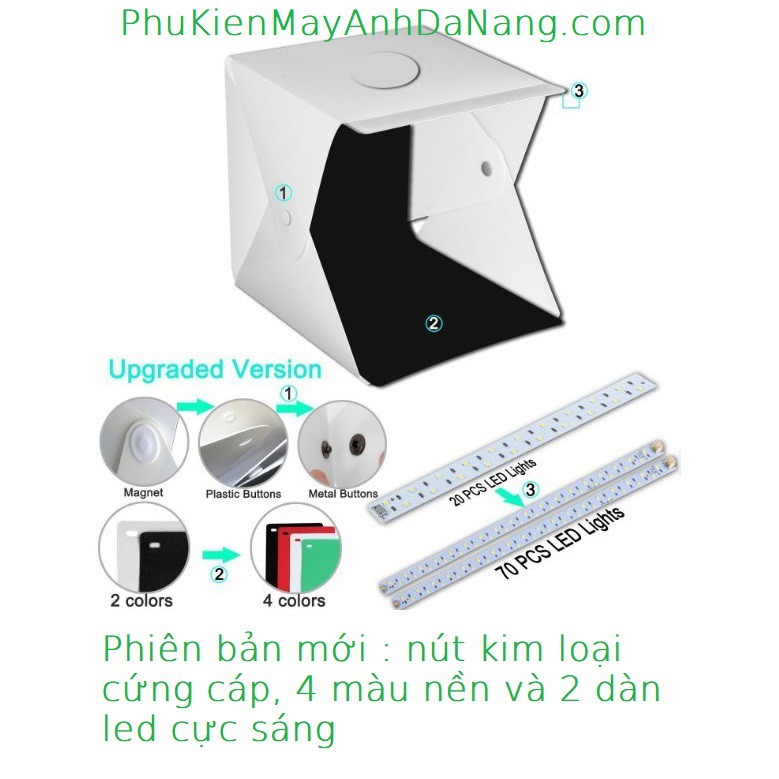 Hộp chụp sản phẩm 40cm x 40cm tích hợp 2 dây đèn Led phông nền 4 màu