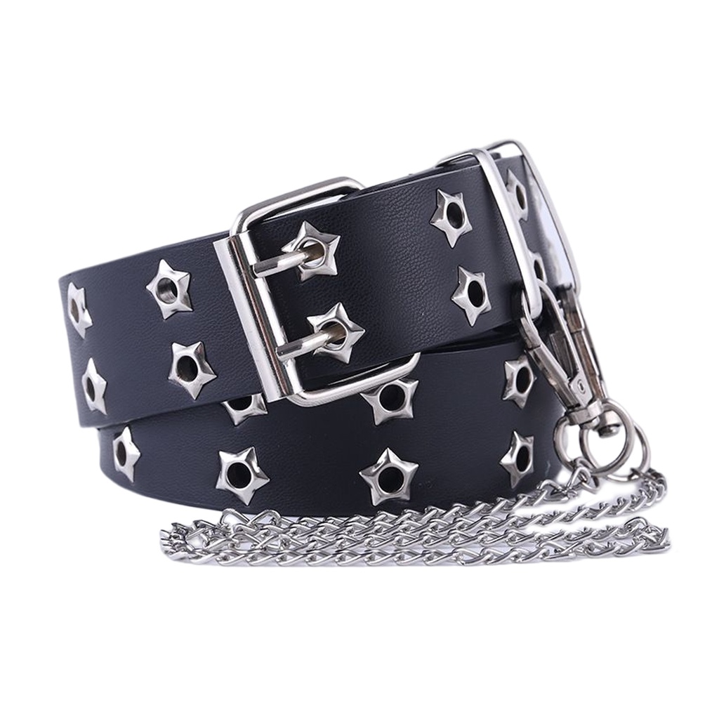 Thắt Lưng Da Hai Hàng Nút Cài Quần Jean Thời Trang Punk Gothic Cho Nữ