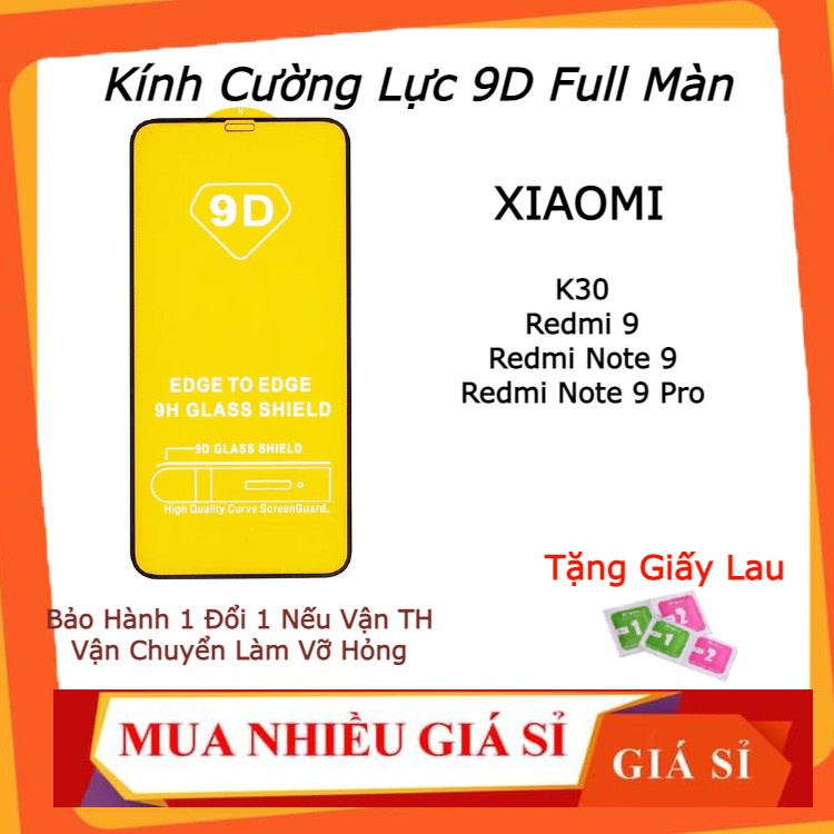Kính cường lực Xiaomi redmi note 9/ note 9 pro/ xiaomi redmi 9/ redmi K30 + Tặng kèm giấy lau