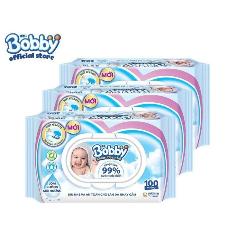 Bộ 4 gói Khăn ướt Bobby  100 tờ/gói