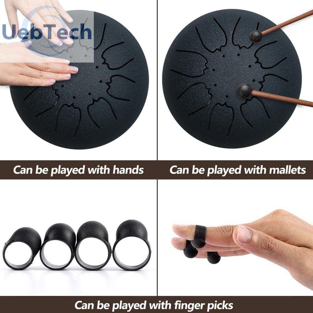Uebtech Steel Tongue Drum Set 6 inch 8 Tune Handpan with Drumstick Carrying Bag