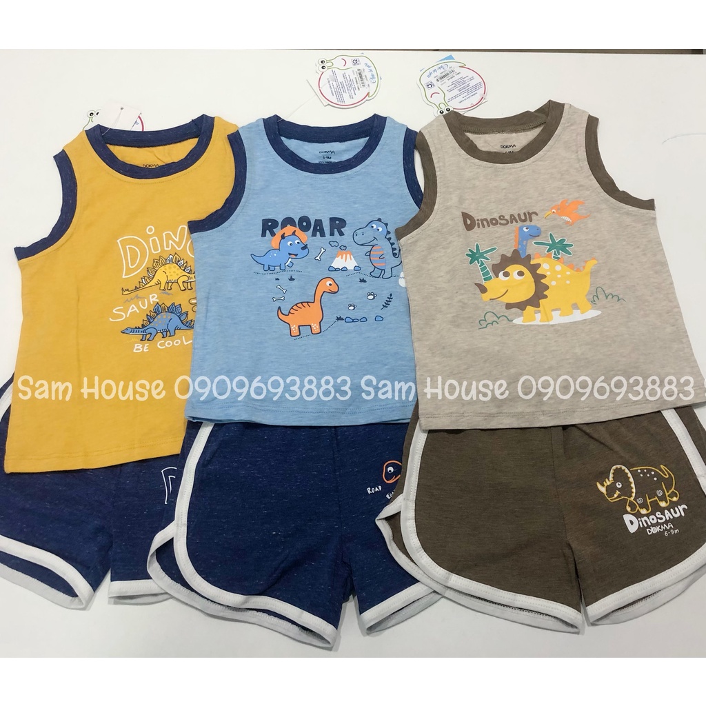DOKMA 2022 - Bộ Ba Lỗ họa tiết khủng long cho bé trai, bé gái từ 6M đến 3Y