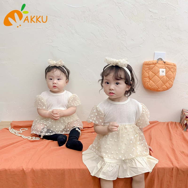 Bộ Áo Liền Quần Tay Ngắn Màu Kem Đáng Yêu Thời Trang Cho Bé Gái