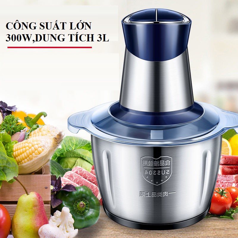 Máy xay thịt xay thực phẩm đa năng như cua cá sinh tố rau quả cối inox dung tích 2 lít, 3 lít loại tốt - Video thật