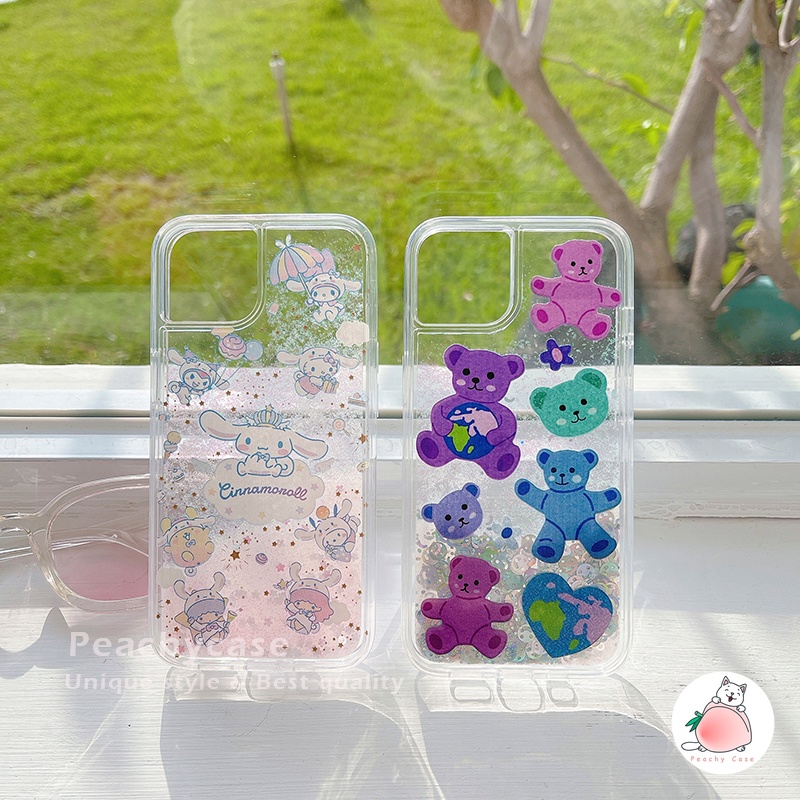 Ốp Điện Thoại Bằng Acrylic Cứng Hình Gấu / Cún / Cười Phối Kim Tuyến Nước iPhone 14 13 12 Pro Max 11 Xr 7plus 6 8 Plus Xr Xs Max X