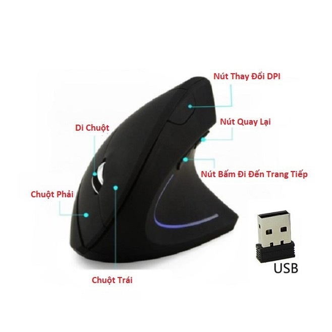 Chuột Không Dây Ergonomic Mouse 2.4 GHz, Kiểu Đứng Thế Hệ Mới - Chống Mỏi Tay