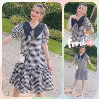 Đầm Caro Babydoll, đầm caro cổ sen, váy kẻ, váy caro đuôi cá xinh xắn