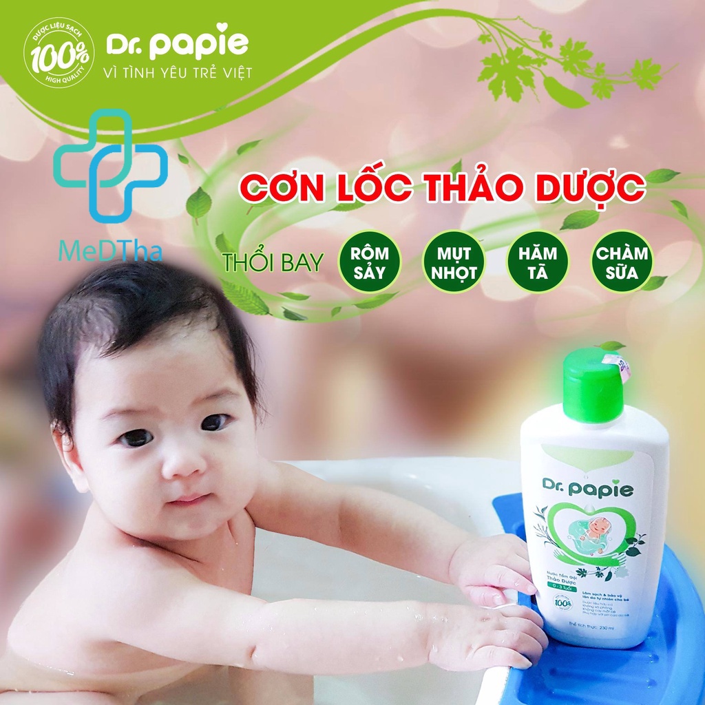 Nước Tắm Thảo Dược Dr Papie Cho Bé - Giúp làm sạch da, ngừa rôm sảy, mụn nhọt an toàn cho bé (230ml) [Chính hãng]