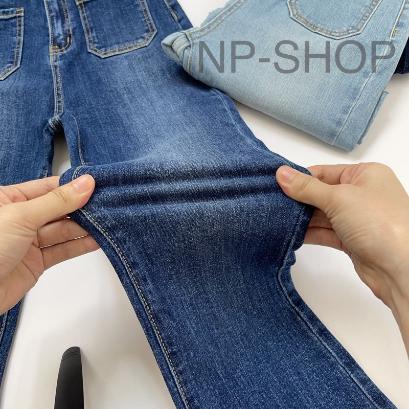 Quần jean ống loe lưng cao kiểu túi vuông NP shop ⚡️ Quần bò nữ ống loe dáng dài sang chảnh