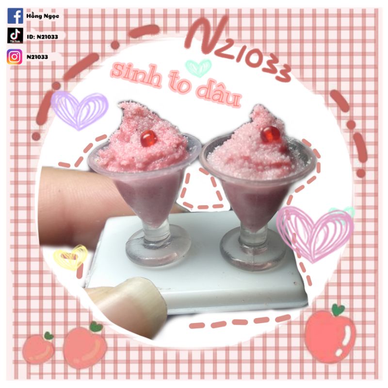 miniture Mô hình Ly sinh tố dâu 1:12 cho búp bê