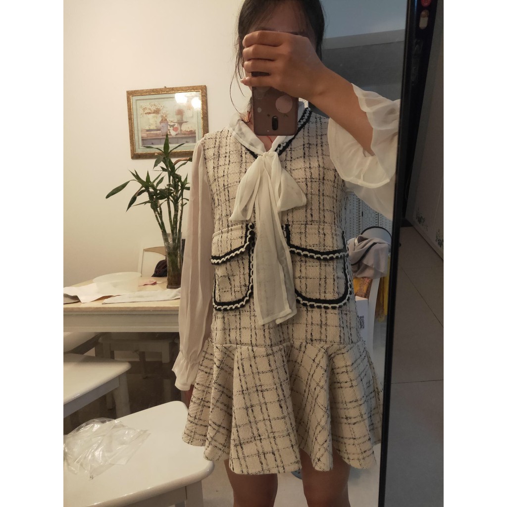 [Sẵn Hàng]♥️Set Áo+Váy Xoè Dạ Tweed Ulzzang(ảnh thật)Fzsize dưới 60kg