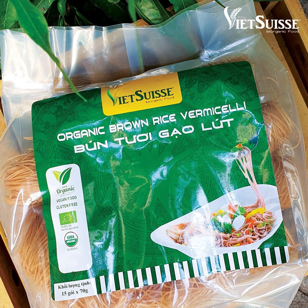 Bún tươi gạo lứt hữu cơ sấy khô VietSuisse (70g x 15 gói/túi)