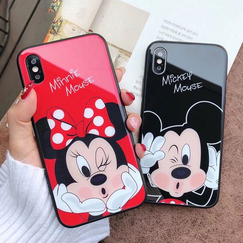 Ốp điện thoại mặt kính cường lực in hình chuột Mickey Minnie ngộ nghĩnh cho Huawei Nova 3i