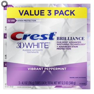 COMBO 3 Kem Đánh Răng Crest 3D White Brilliance Vibrant Peppermint Fluoride Anticavity Toothpaste 116G *3
