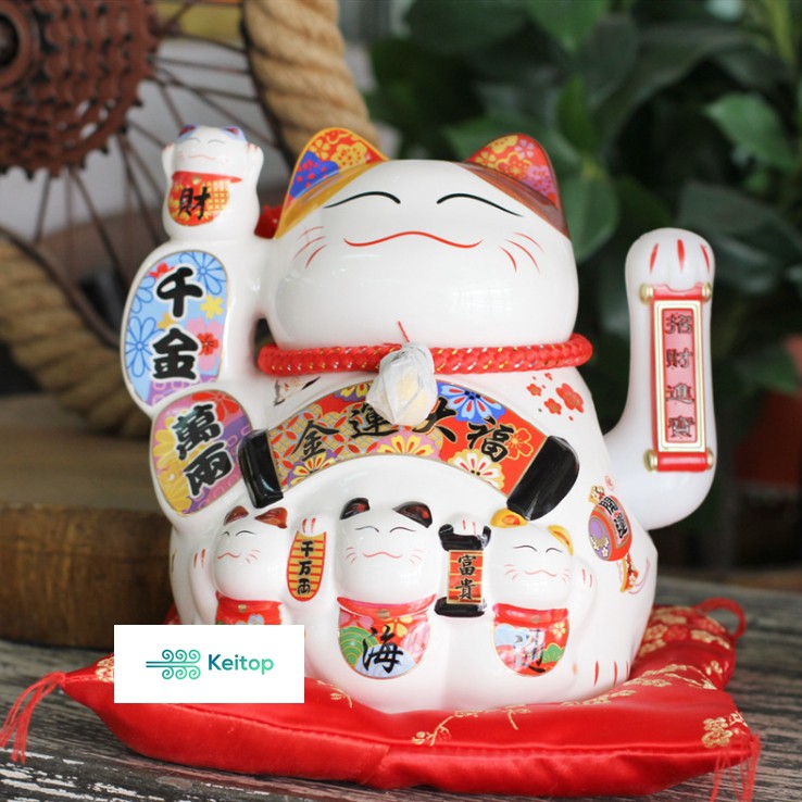 Mèo Vẫy Tay May Mắn Thần Tài Bình An Cầu Tài 20cm (Mẫu Mới) KEITOP MANEKI-013