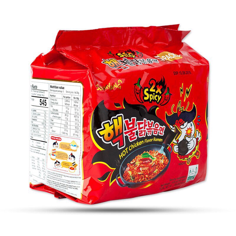 Lốc 5 gói mì khô gà cay x2 Spicy Samyang (140gram/gói đỏ)