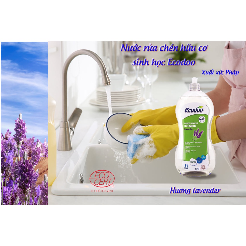 Nước rửa chén hương Lavander/lô hội cỏ roi ngựa hữu cơ sinh học 1L Ecodoo