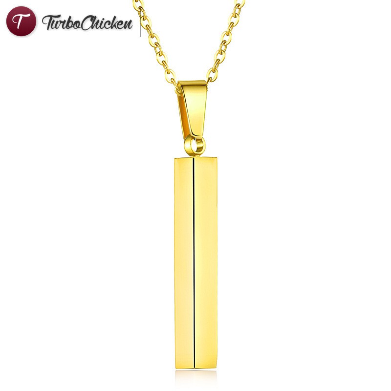 ☞Đồ trang sức☜ Women Men Stainless Steel Smooth Cuboid Pendant Necklace Personality