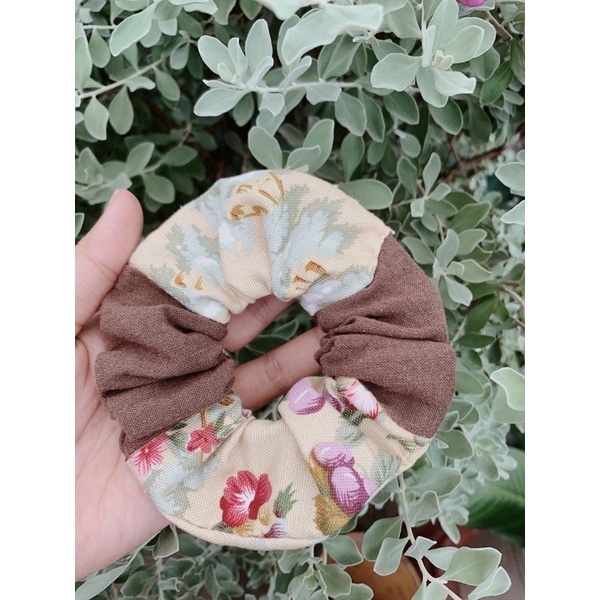 Cột tóc GÀ VINTAGE ghép vải Linen phối màu siêu đẹp