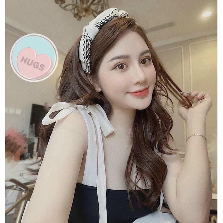 BỜM CÀI NƠ LỆCH HÀN QUỐC cao cấp. Chất liệu vải cao cấp. Màu Đen, Trắng - kẹp tóc nơ, phụ kiện tóc, bờm đính đá