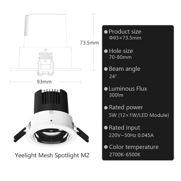 Đèn led âm trần Downlight Yeelight M2 chiếu điểm thông minh, nhiệt màu 2700-6500k , Hỗ trợ Homekit, cần kết nối Hub